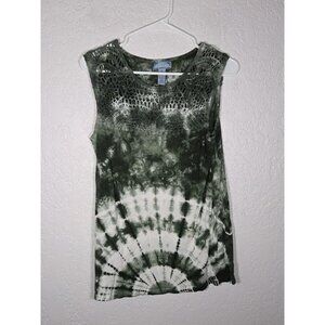 Studio West Sleeveless Crochet Tie Dye Tunic Top Shirt Size Medium Green Hippie